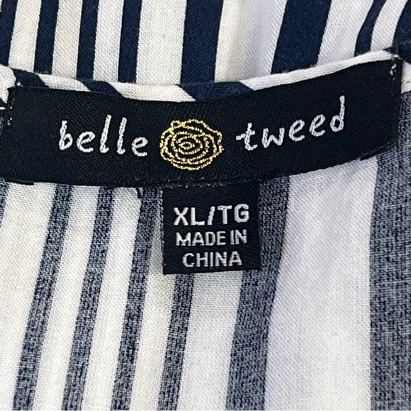 Belle TWEED QUARTER SLEEVE STRIPED SHORTS ROMPER WITH CINCHED WAIST - Picture 8 of 10